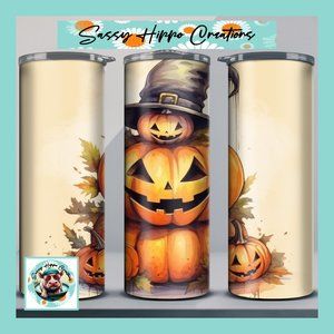 Skinny Tumbler Jack O Lantern Pumpkin Witch Hat Spooky Halloween Stainless-Steel